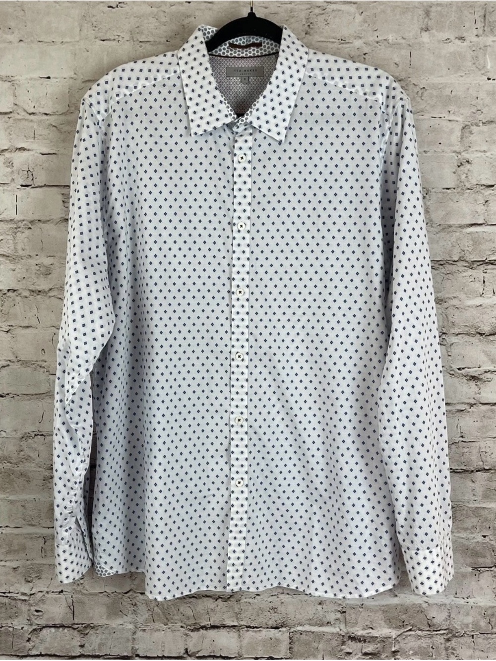 Ted Baker London Mens Size 6 2XL Long Sleeve Button Down Shirt White Blue Cotton